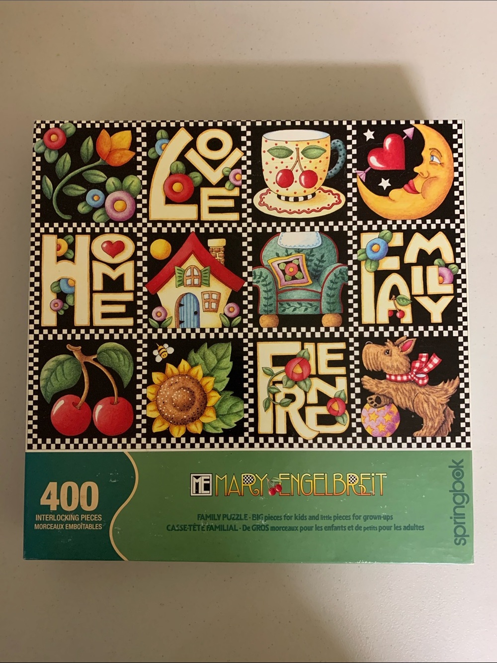 Vintage 2004 Mary Engelbreit 400 Piece Springbok Family Puzzle House Flowers Dog